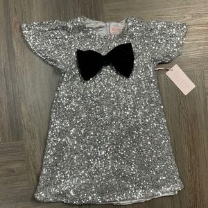 NWT Biscotti Collection Sequin Velvet Bow Party Dress Girls 5 Silver Black Party